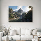 Tropen Und Dschungel Wasserfall In Tropischer Landschaft Mit Bergen Und Fluss