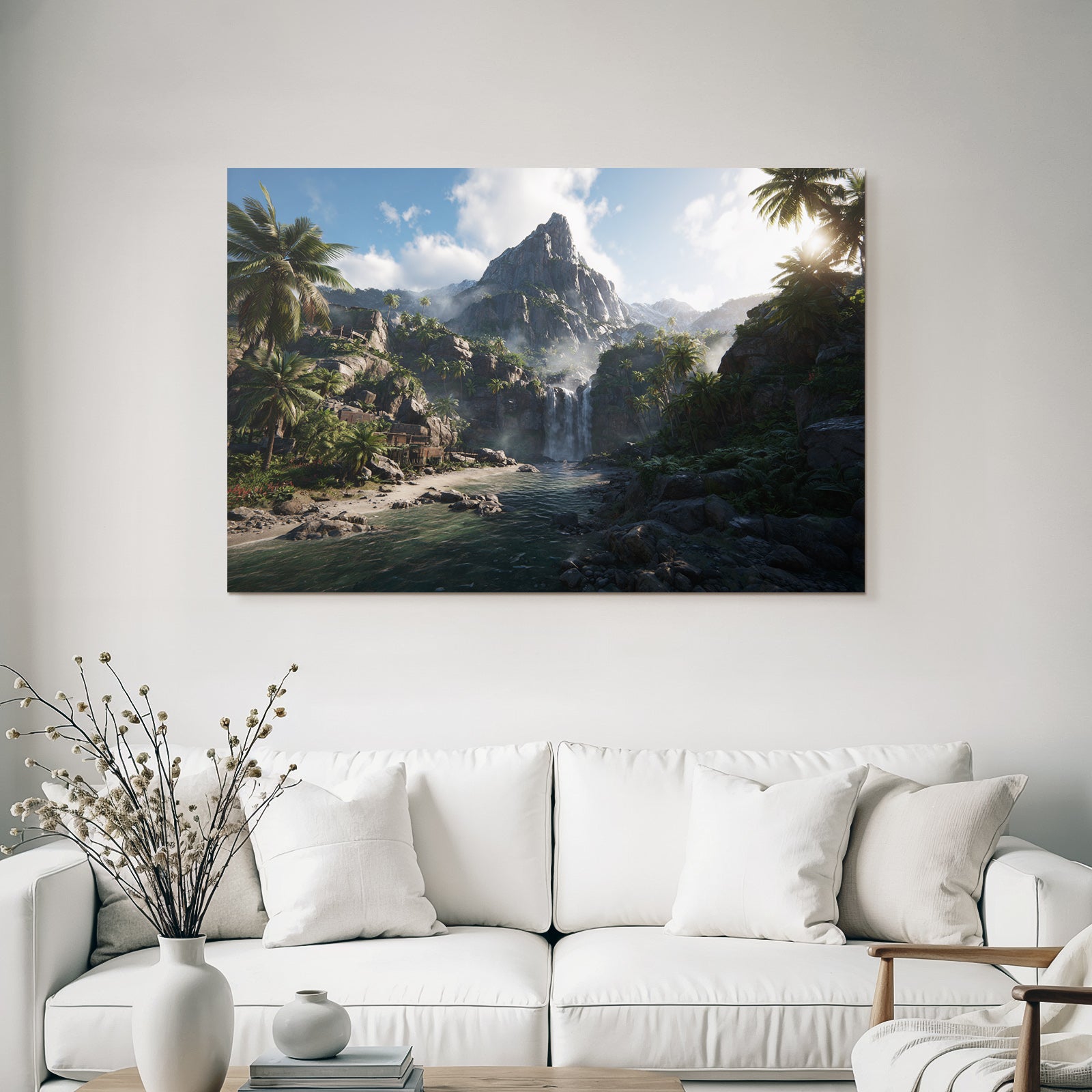 Tropen Und Dschungel Wasserfall In Tropischer Landschaft Mit Bergen Und Fluss