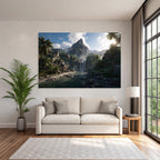 Tropen Und Dschungel Wasserfall In Tropischer Landschaft Mit Bergen Und Fluss