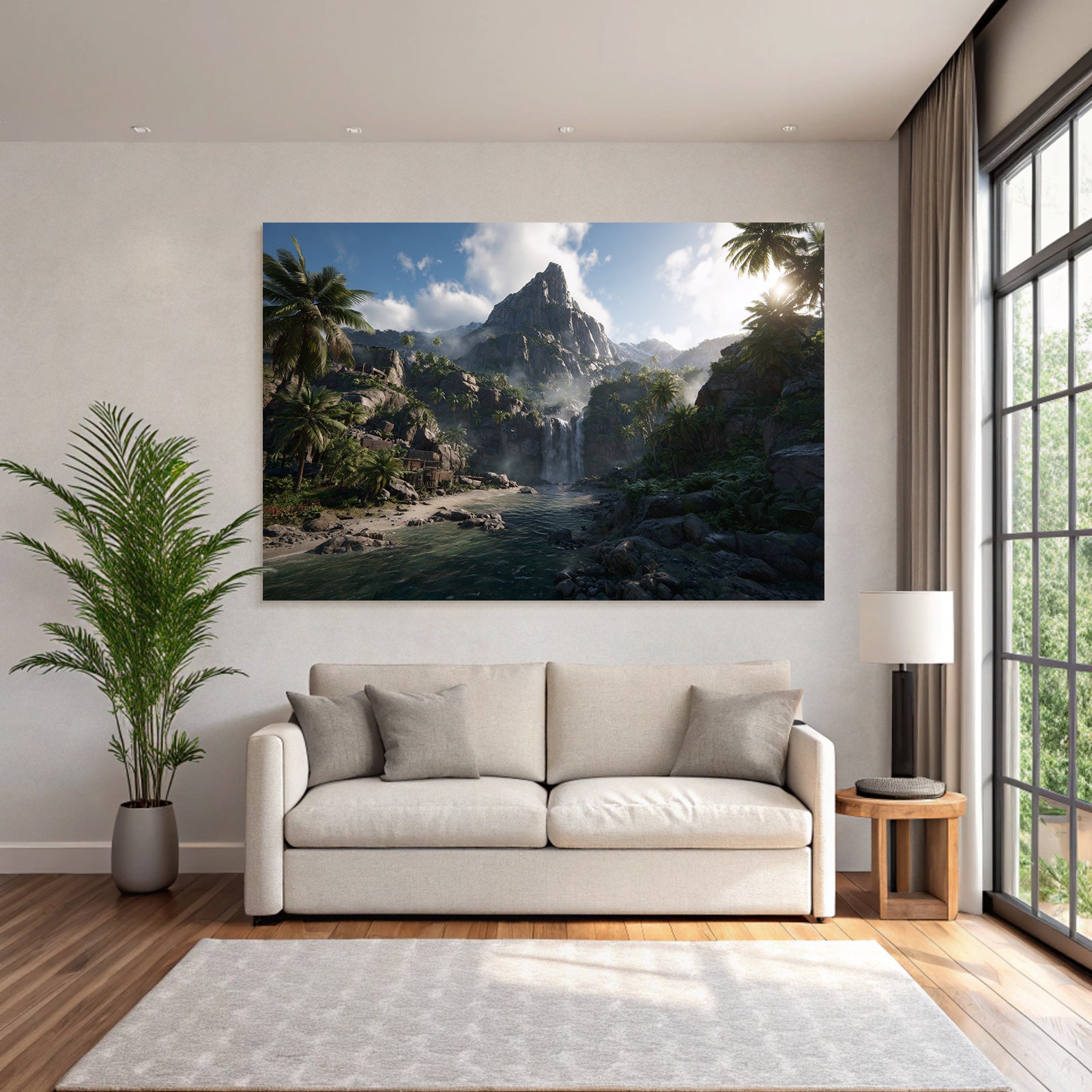 Tropen Und Dschungel Wasserfall In Tropischer Landschaft Mit Bergen Und Fluss