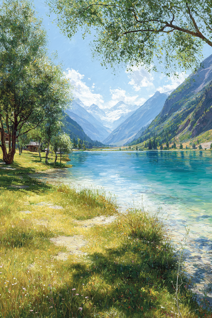 Wälder Und Wiesen Friedliche Landschaft Mit See Und Bergen | Waelder und Wiesen | Landschaften