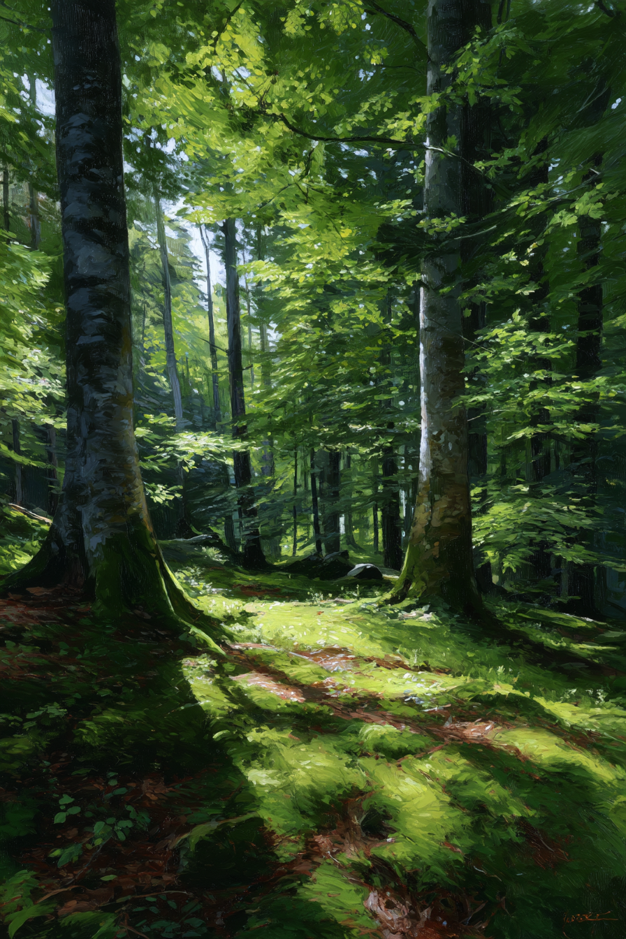 Wälder Und Wiesen Friedlicher Wald Mit Sonnenschein Und Moos Bedecktem Boden | Waelder und Wiesen | Landschaften