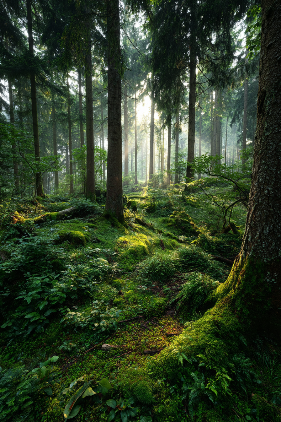 Wälder Und Wiesen Ruhiger Wald Mit Gefiltertem Licht Und Moos Bedecktem Boden | Waelder und Wiesen | Landschaften