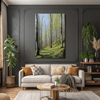 Forests and meadows Peaceful forest with trees and blue flowers Spring