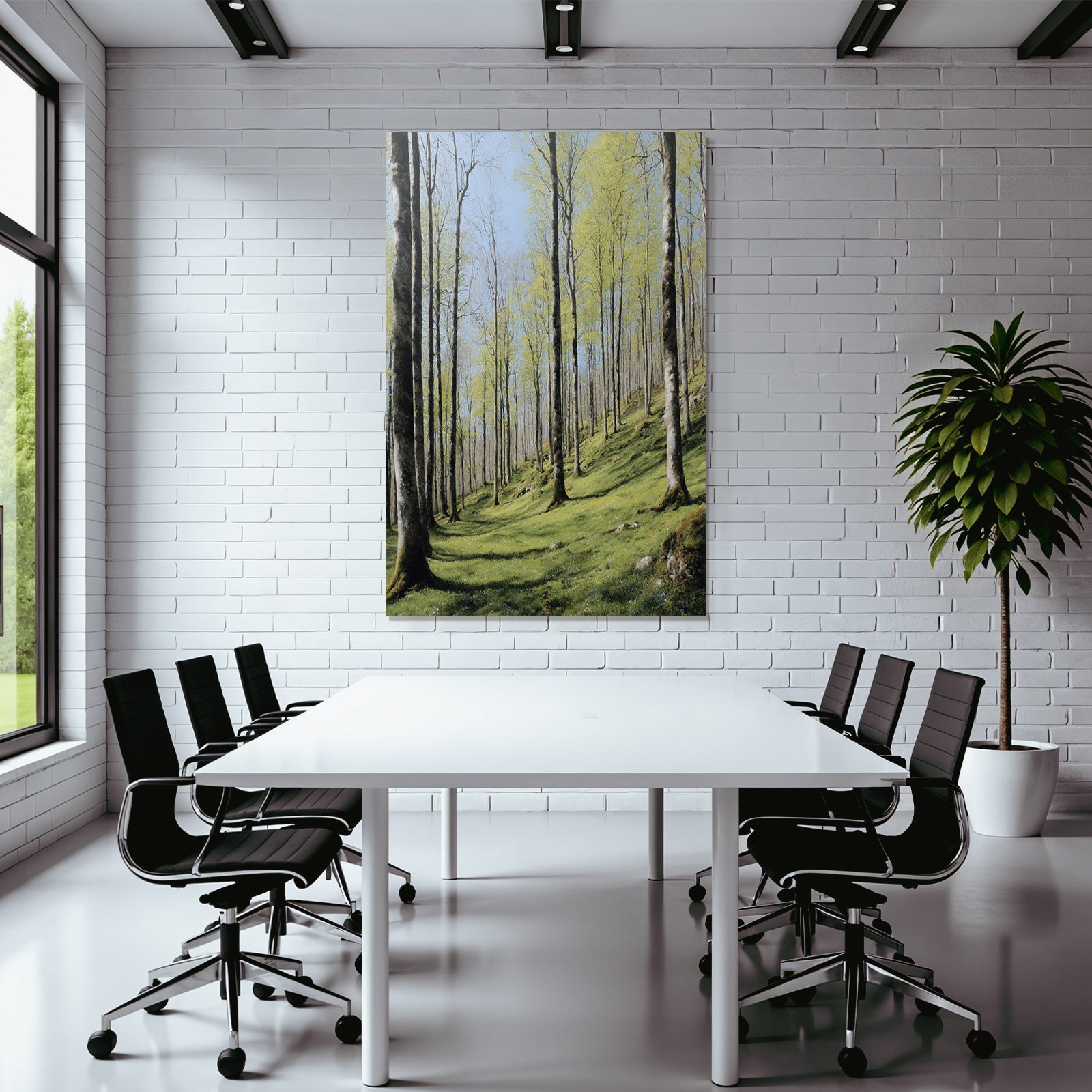 Forests and meadows Peaceful forest with trees and blue flowers Spring