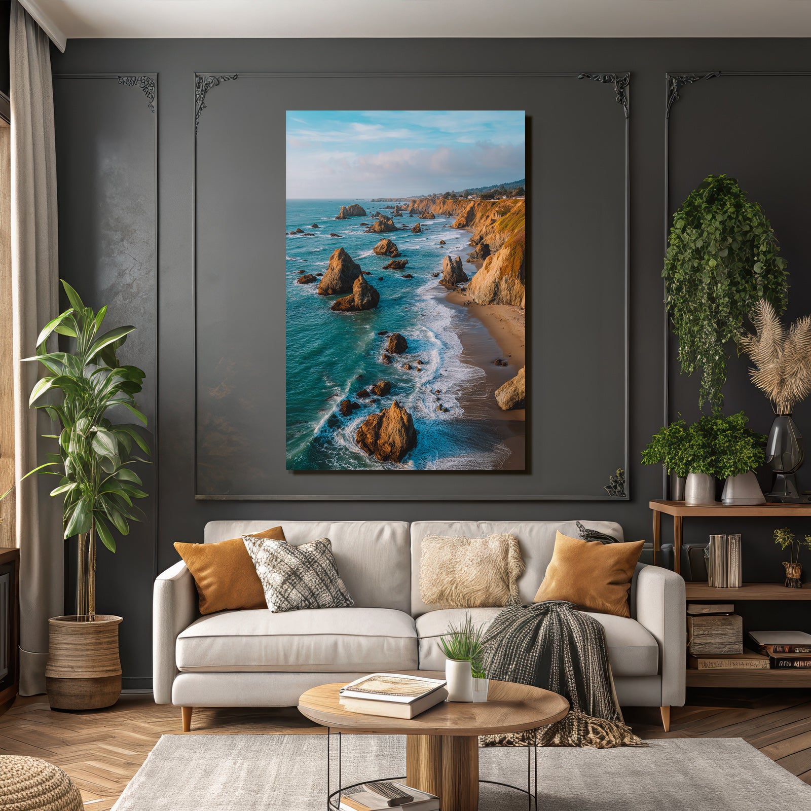Forests and meadows Coastal beauty Rock formations by the sea with waves and blue skies