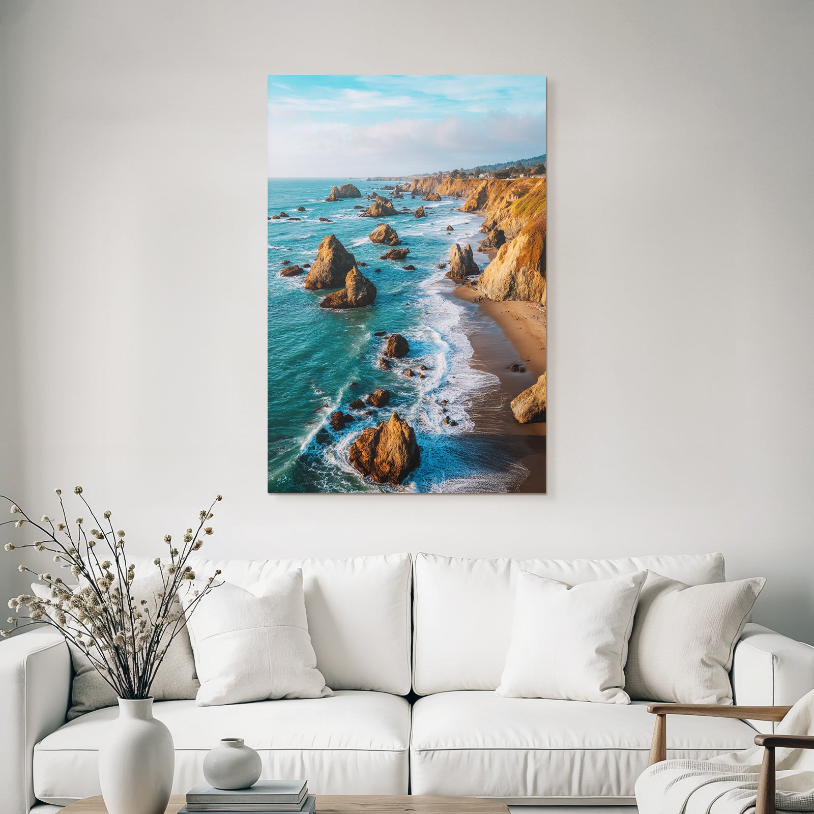 Forests and meadows Coastal beauty Rock formations by the sea with waves and blue skies