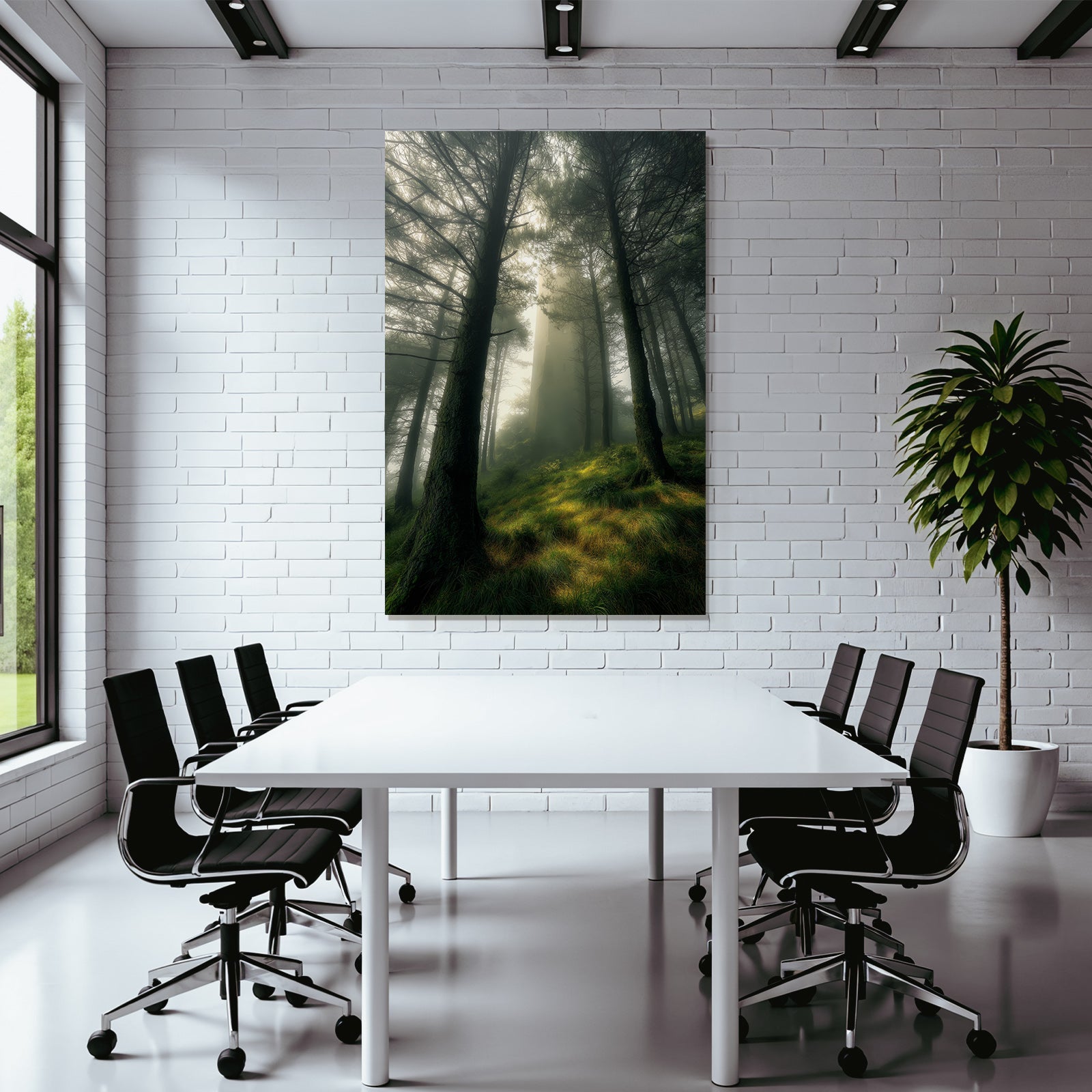 Forests and meadows Misty forest with tower in the background Tranquil atmosphere