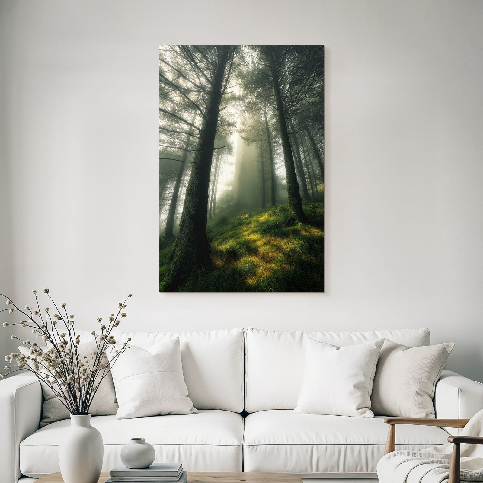 Forests and meadows Misty forest with tower in the background Tranquil atmosphere