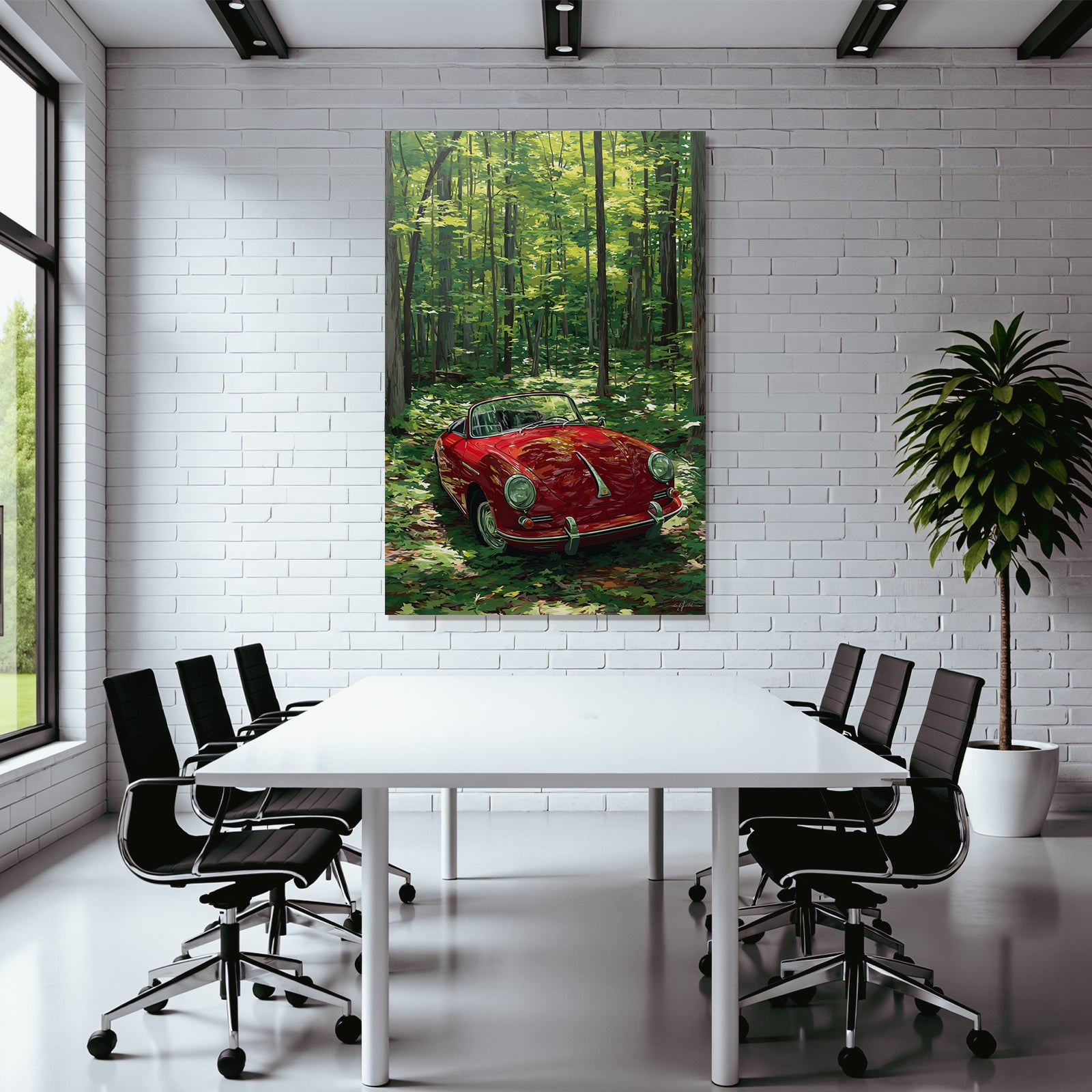 Forests and meadows red converted in front of green forest in sunlight