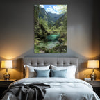 Forests and meadows, tranquil nature landscape with water, trees and mountains