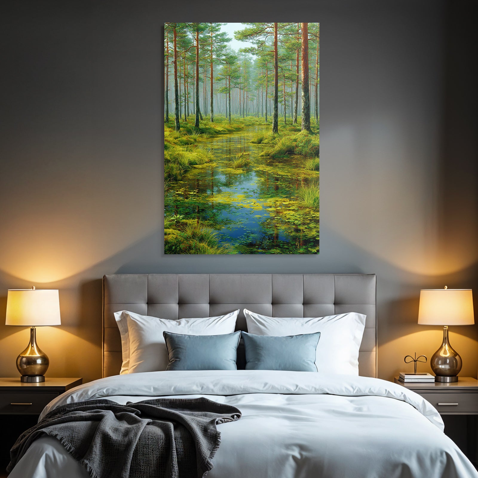 Forests and meadows tranquil nature landscape with trees and water reflection