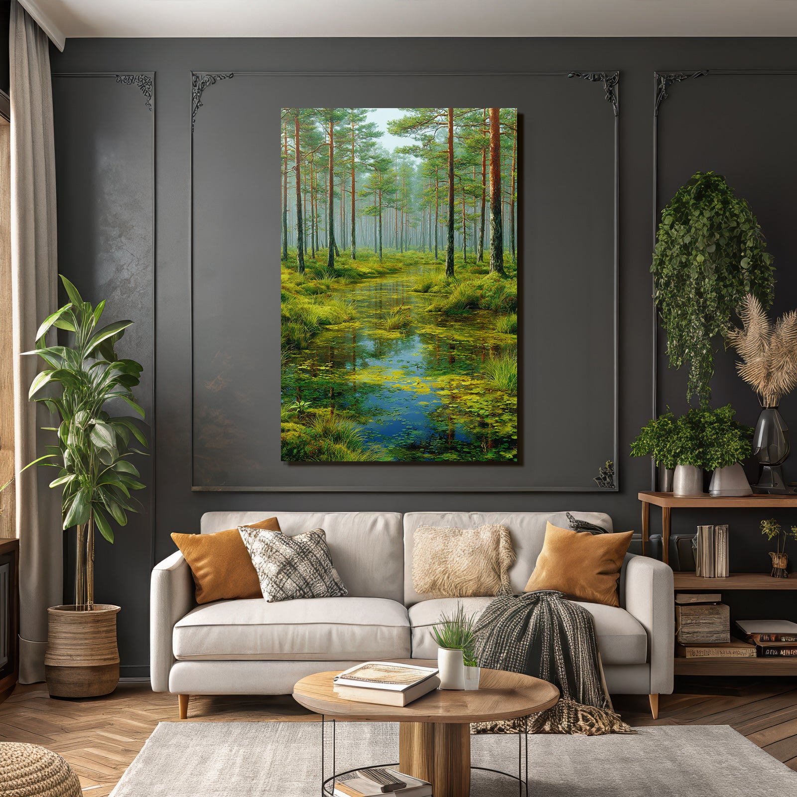 Forests and meadows tranquil nature landscape with trees and water reflection