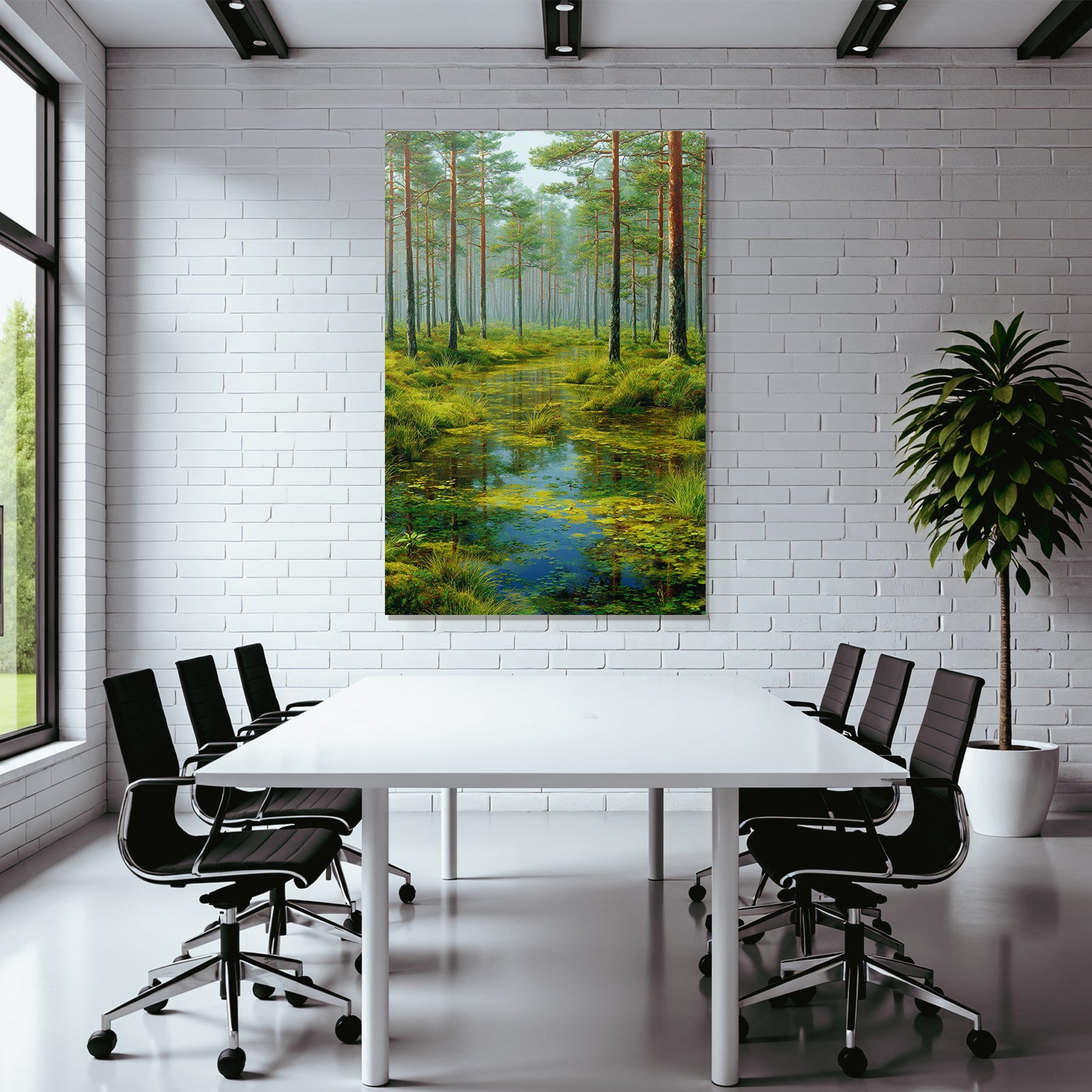 Forests and meadows tranquil nature landscape with trees and water reflection