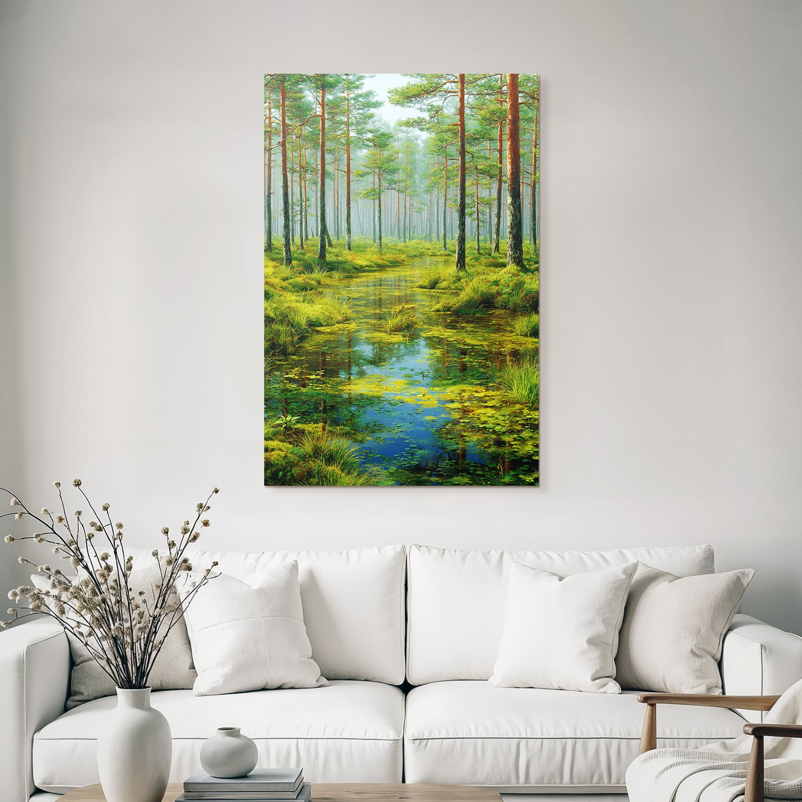 Forests and meadows tranquil nature landscape with trees and water reflection