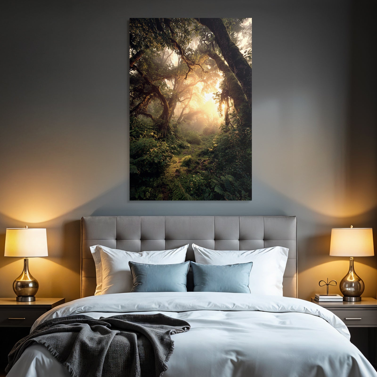 Forests and meadows. Peaceful forest landscape with sunshine and fog.