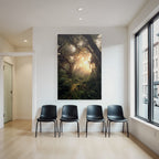 Forests and meadows. Peaceful forest landscape with sunshine and fog.