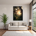 Forests and meadows. Peaceful forest landscape with sunshine and fog.