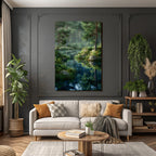 Forests and meadows, quiet nature landscape with lake and fog