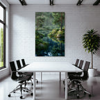 Forests and meadows, quiet nature landscape with lake and fog