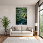 Forests and meadows, quiet nature landscape with lake and fog