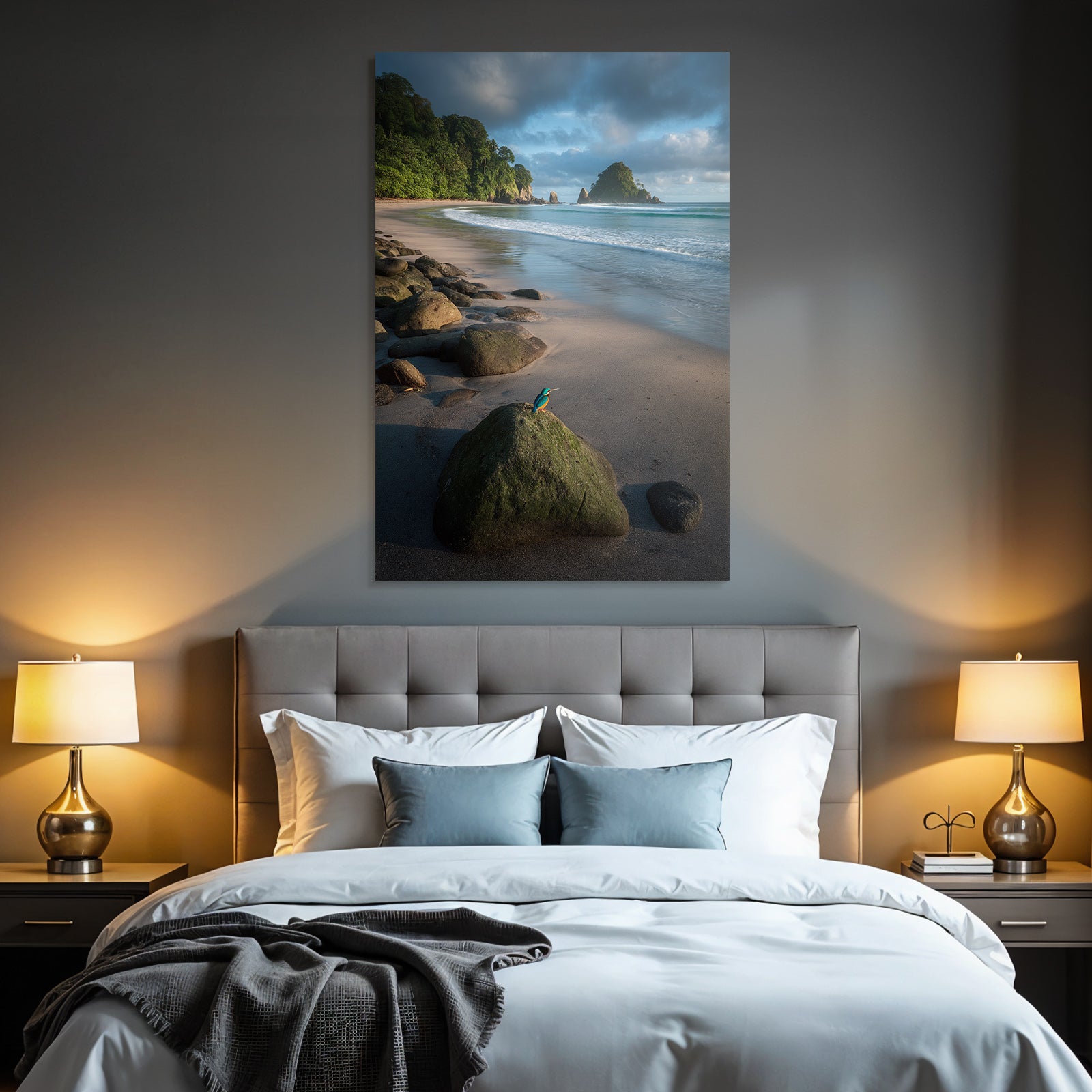 Forests and meadows Quiet beach with kingfishers and green surroundings