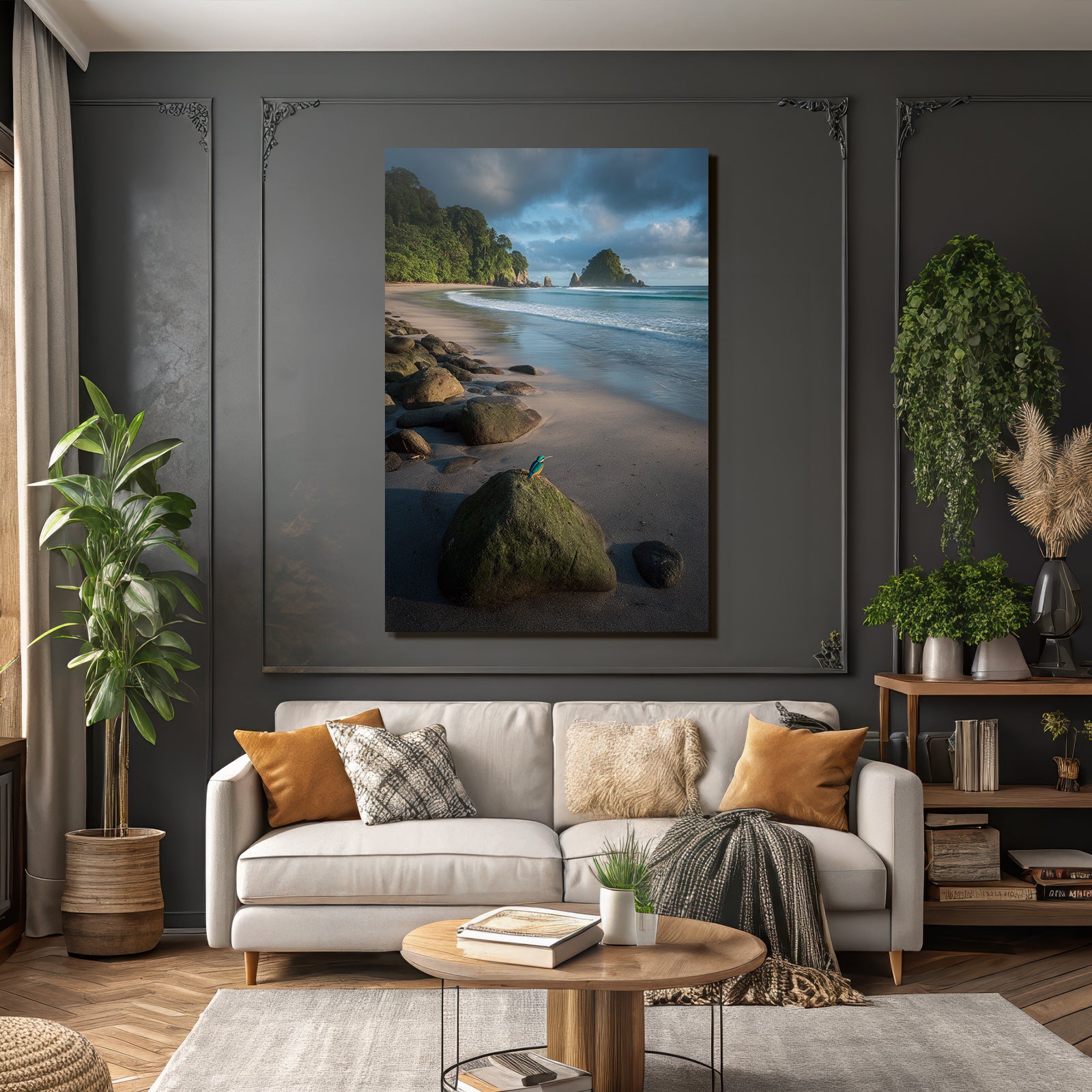 Forests and meadows Quiet beach with kingfishers and green surroundings