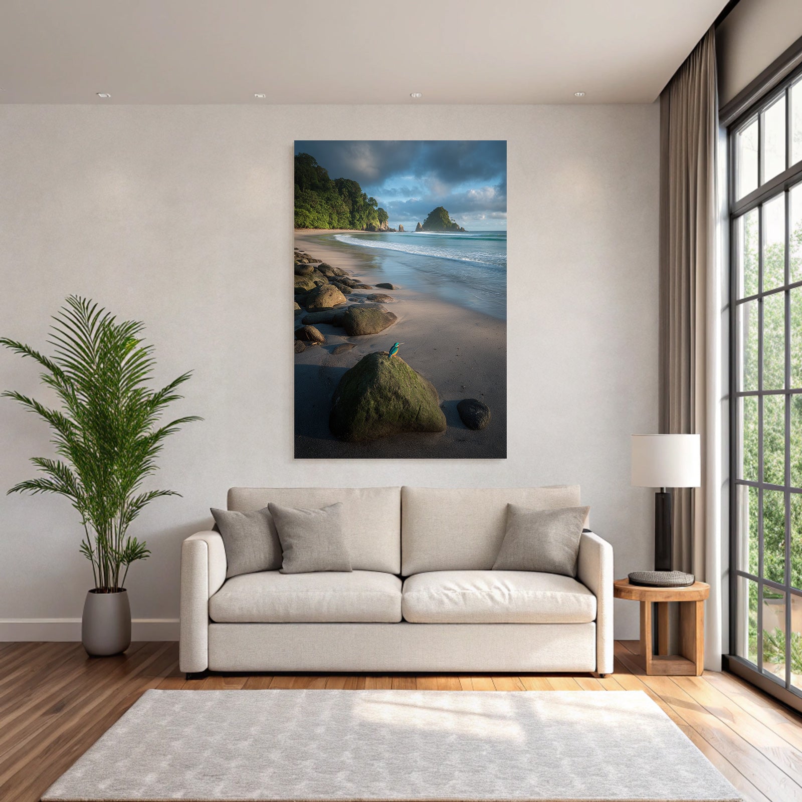 Forests and meadows Quiet beach with kingfishers and green surroundings