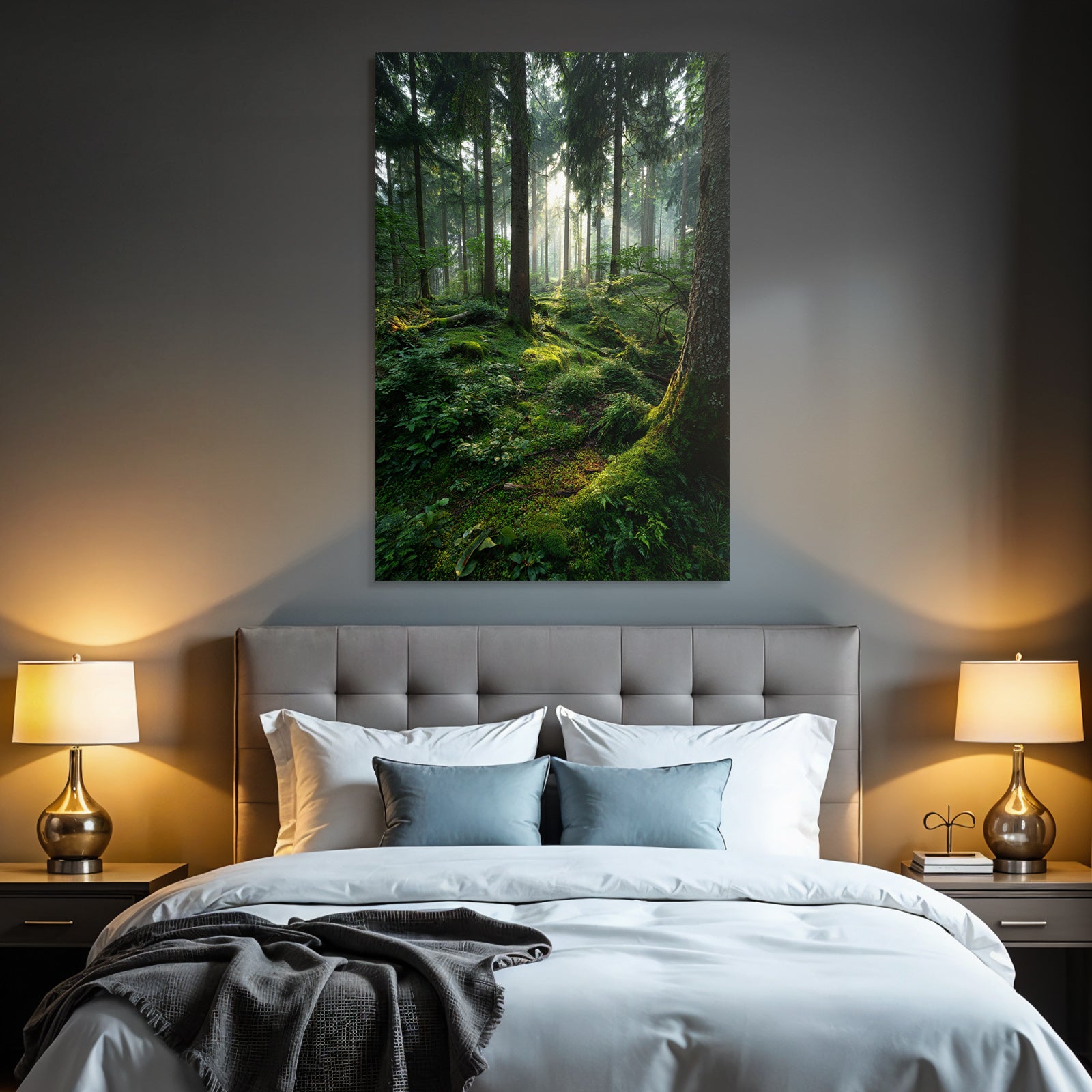 Forests and meadows Quiet forest with filtered light and moss-covered ground