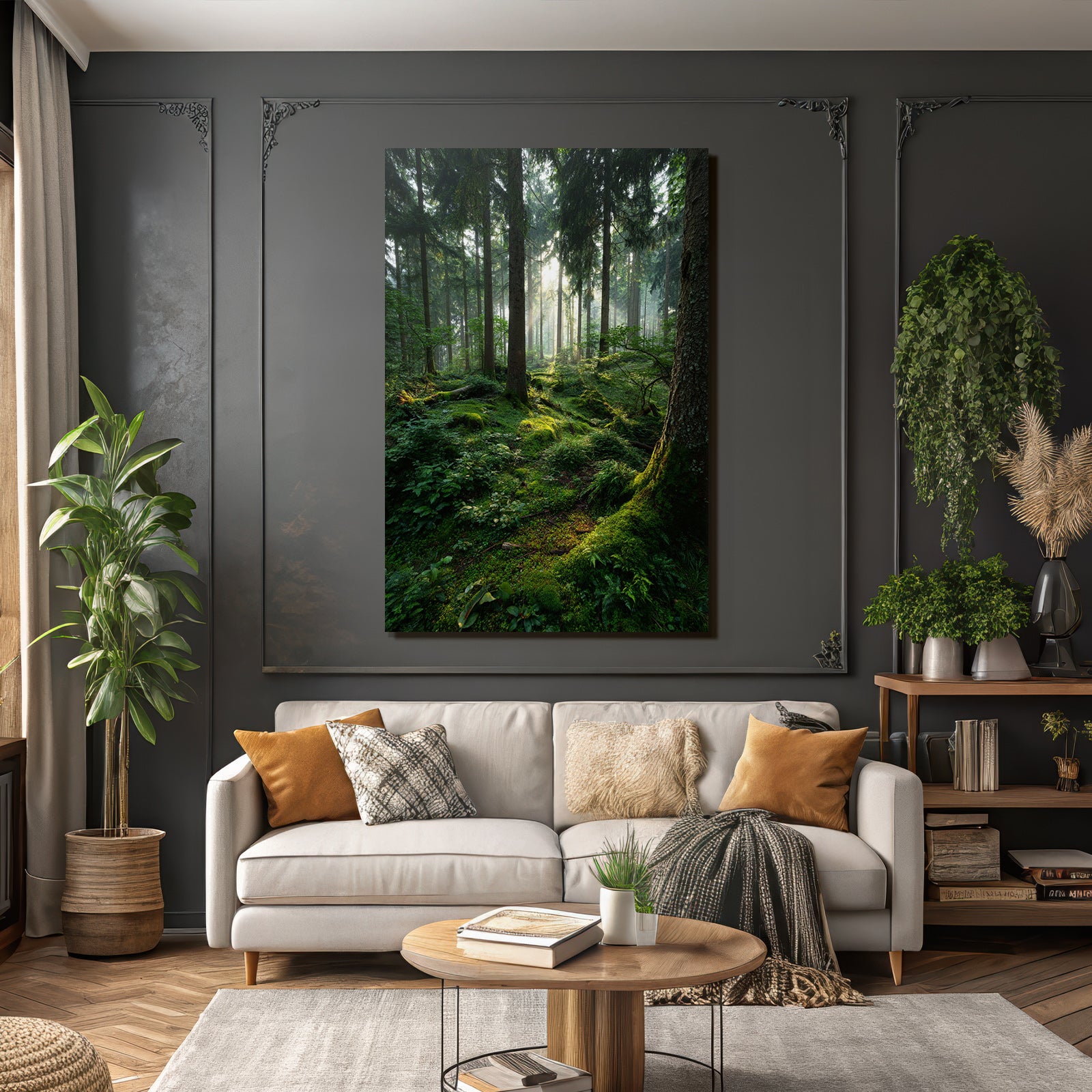 Forests and meadows Quiet forest with filtered light and moss-covered ground