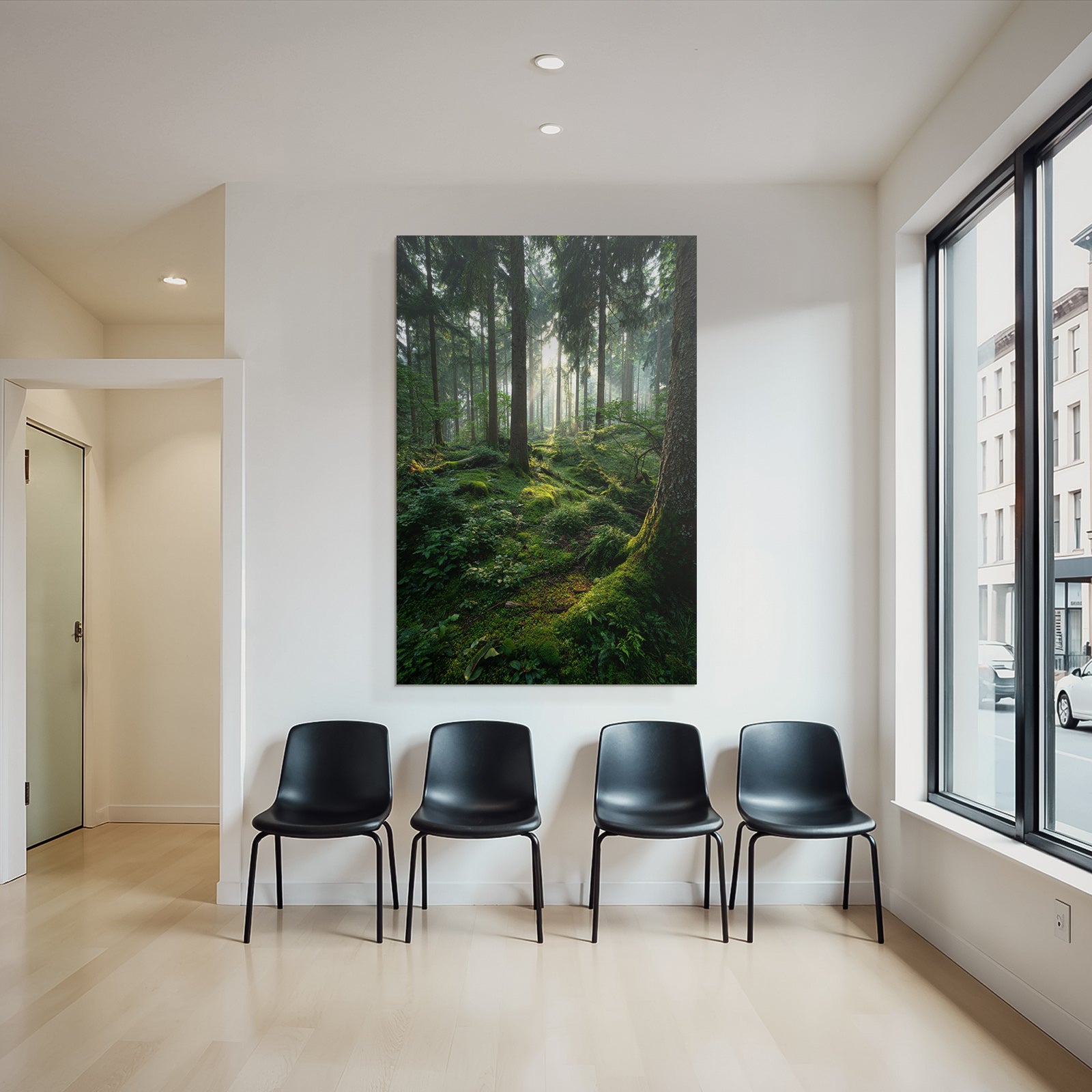 Forests and meadows Quiet forest with filtered light and moss-covered ground