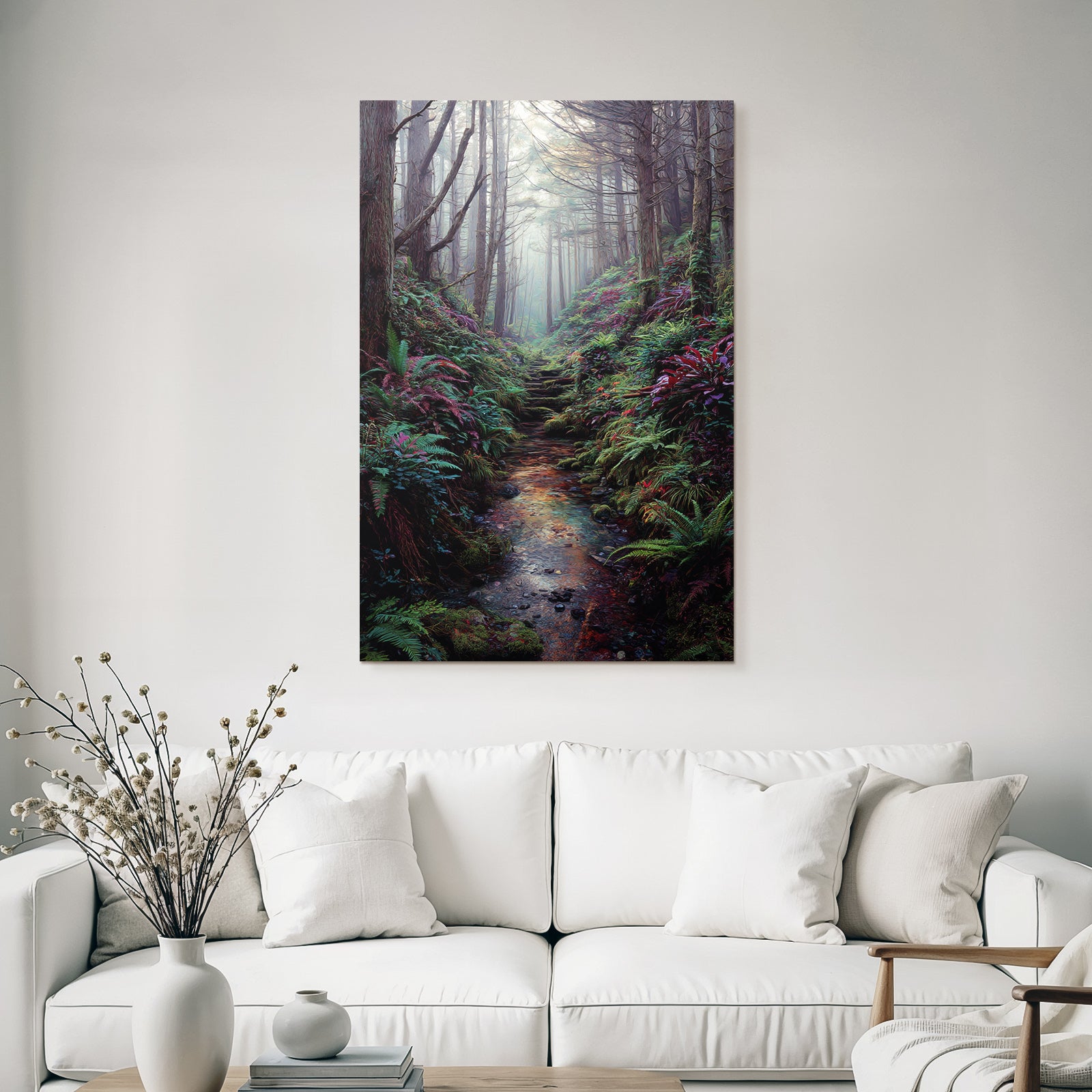 Forests and meadows Quiet forest with fog and stream