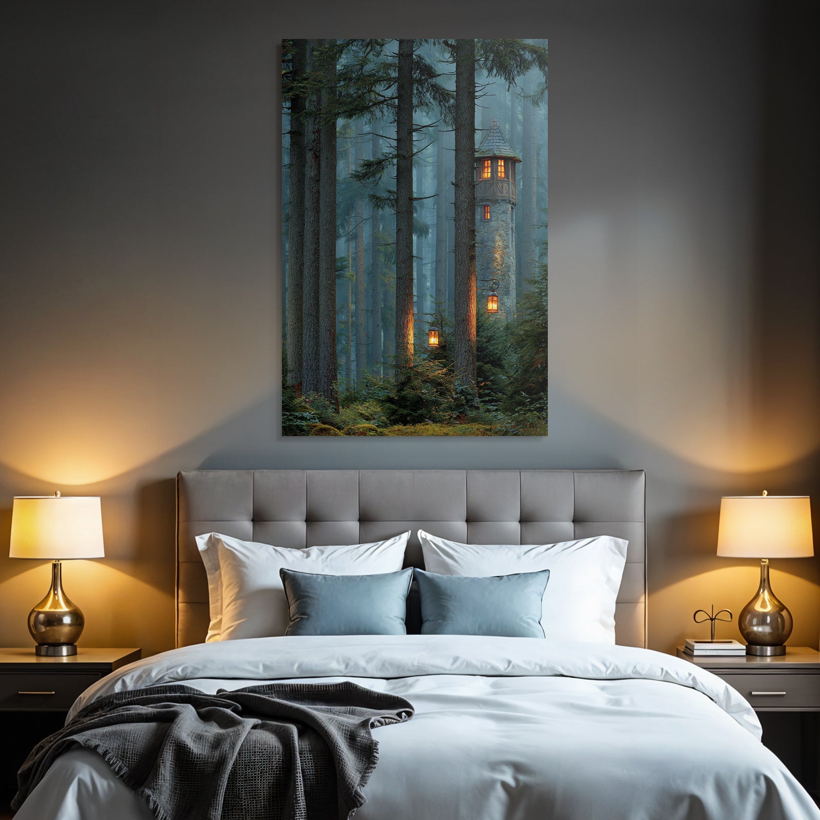 Forests and meadows Quiet forest with stone tower and candlesticks