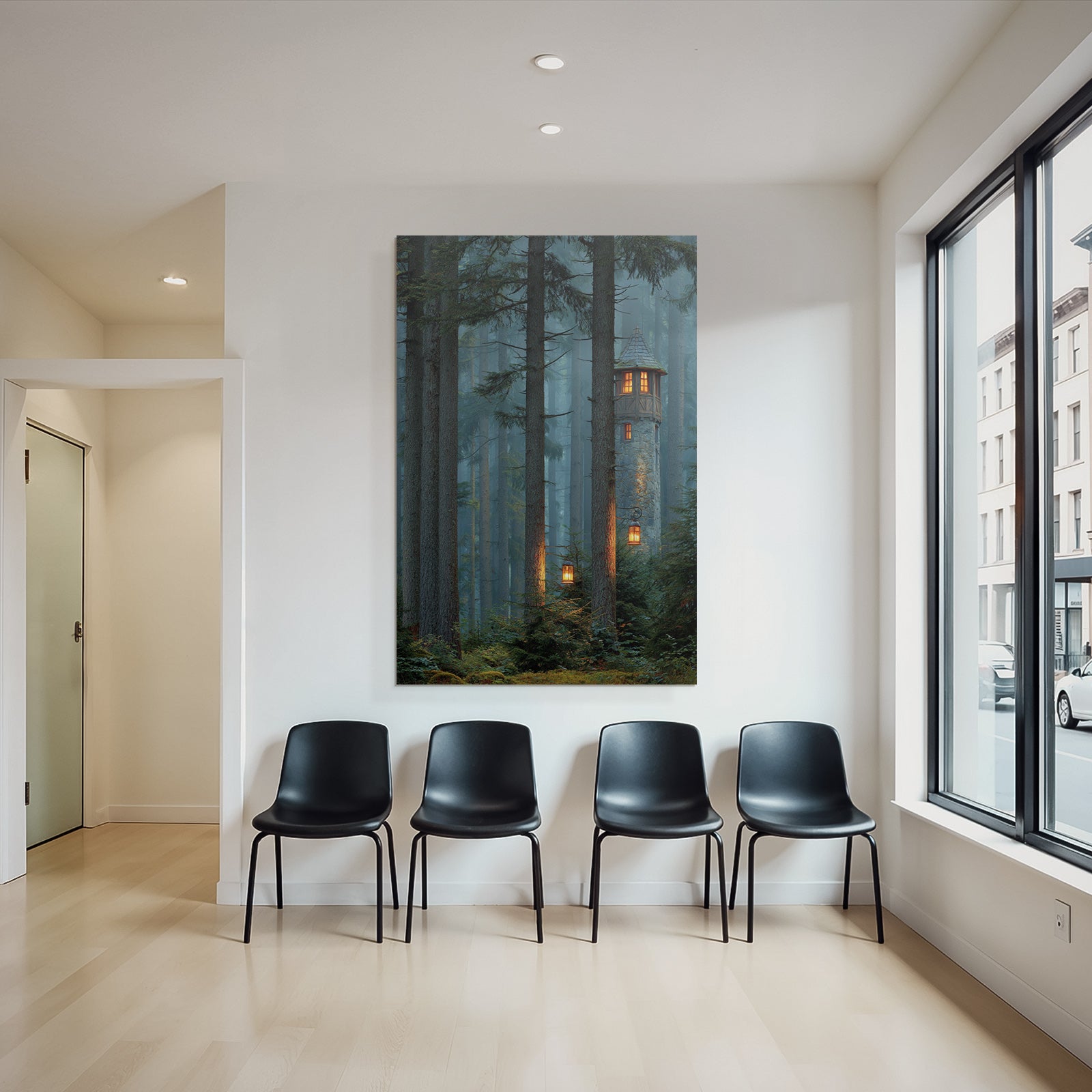 Forests and meadows Quiet forest with stone tower and candlesticks