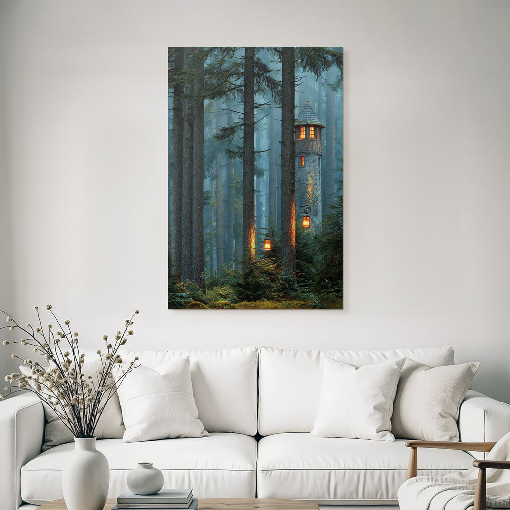 Forests and meadows Quiet forest with stone tower and candlesticks