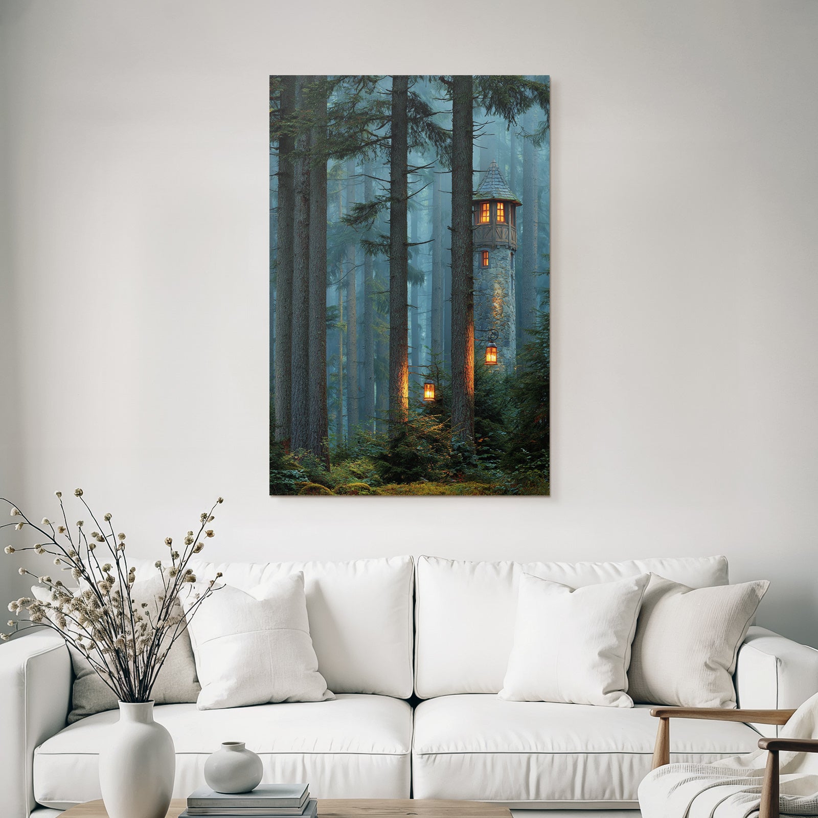 Forests and meadows Quiet forest with stone tower and candlesticks