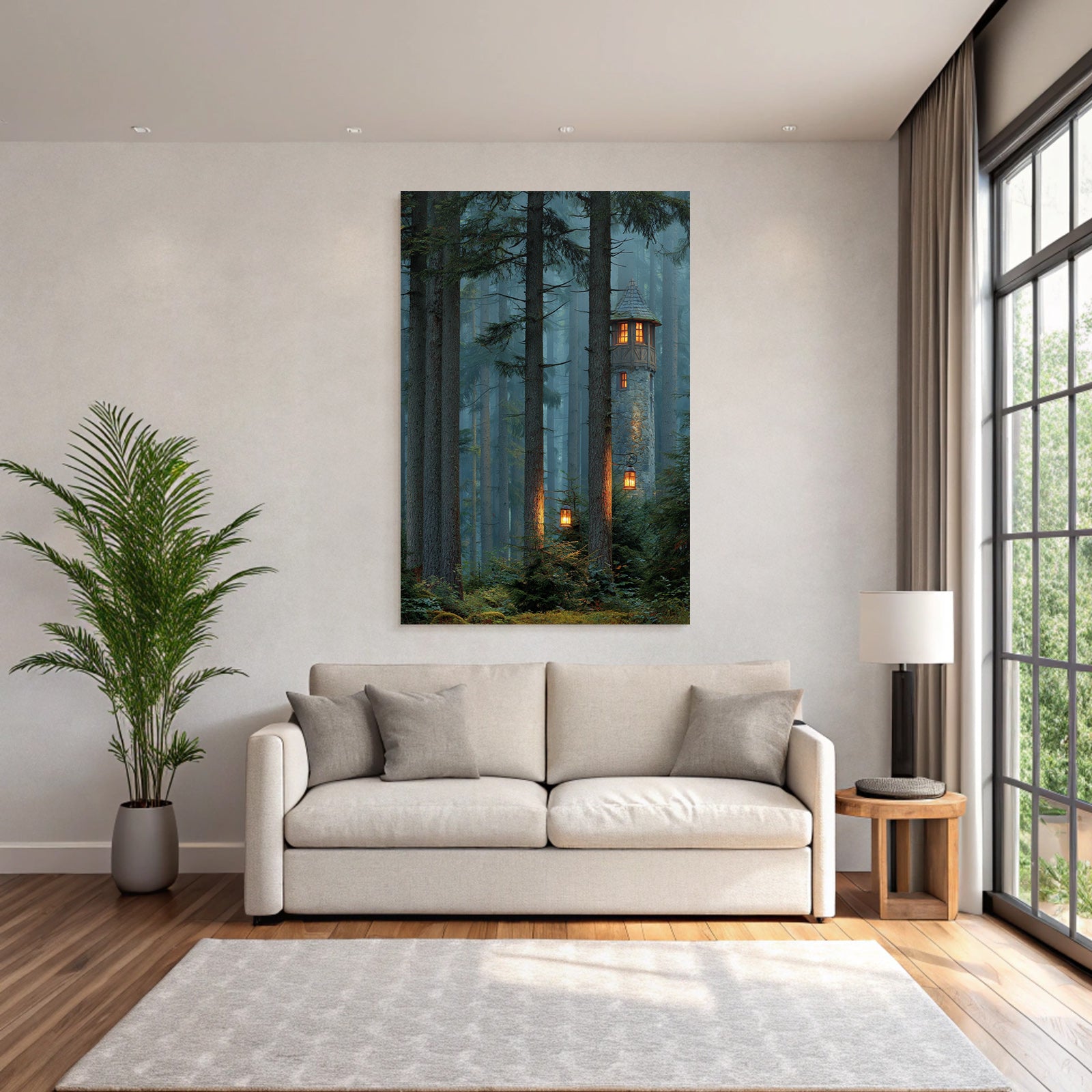 Forests and meadows Quiet forest with stone tower and candlesticks