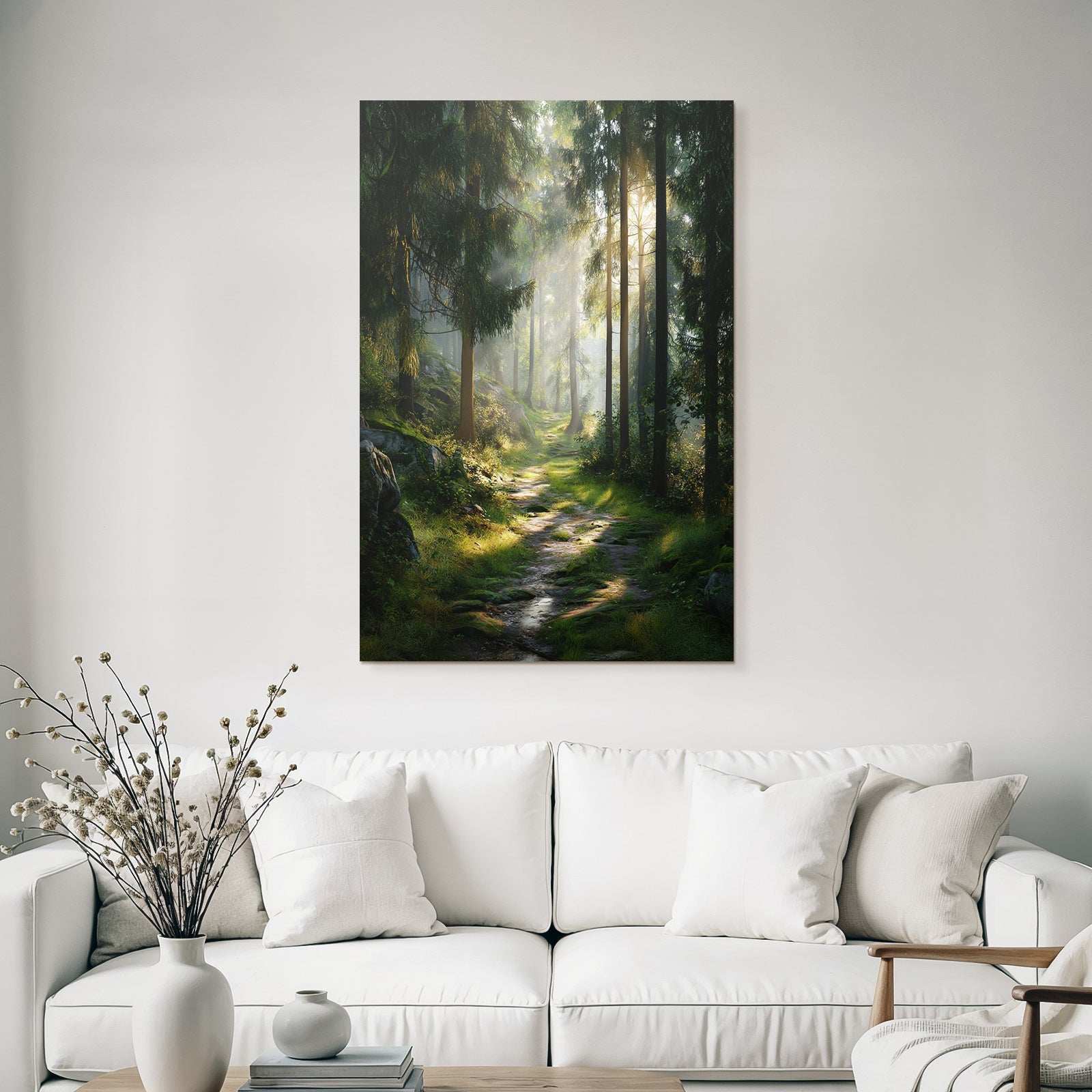 Forests and meadows. Quiet forest path with trees and sunlight.