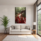 Forests and meadows. Quiet forest path with wooden house and preserving jars with red filling.