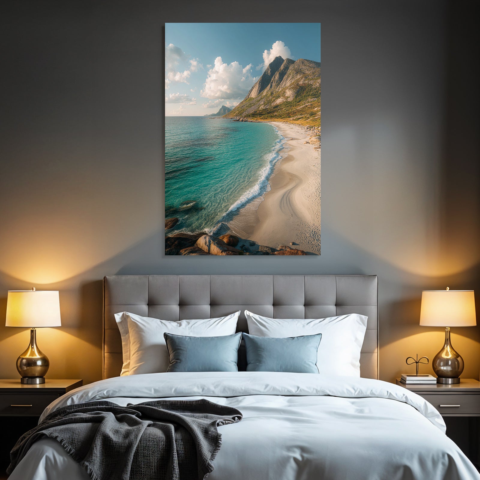 Forests and meadows Beautiful coastal landscape with turquoise water and mountains