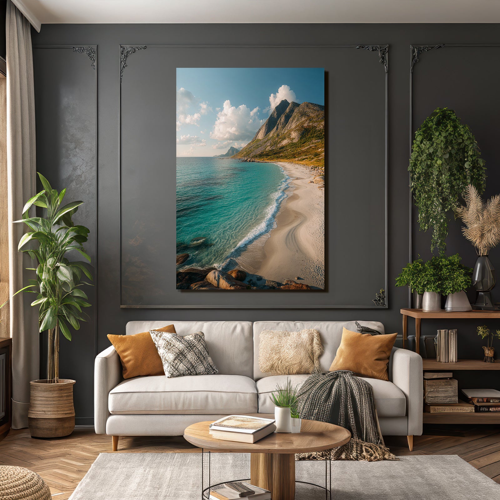 Forests and meadows Beautiful coastal landscape with turquoise water and mountains