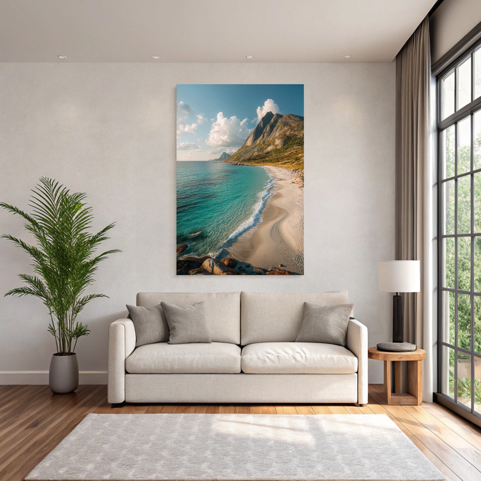 Forests and meadows Beautiful coastal landscape with turquoise water and mountains