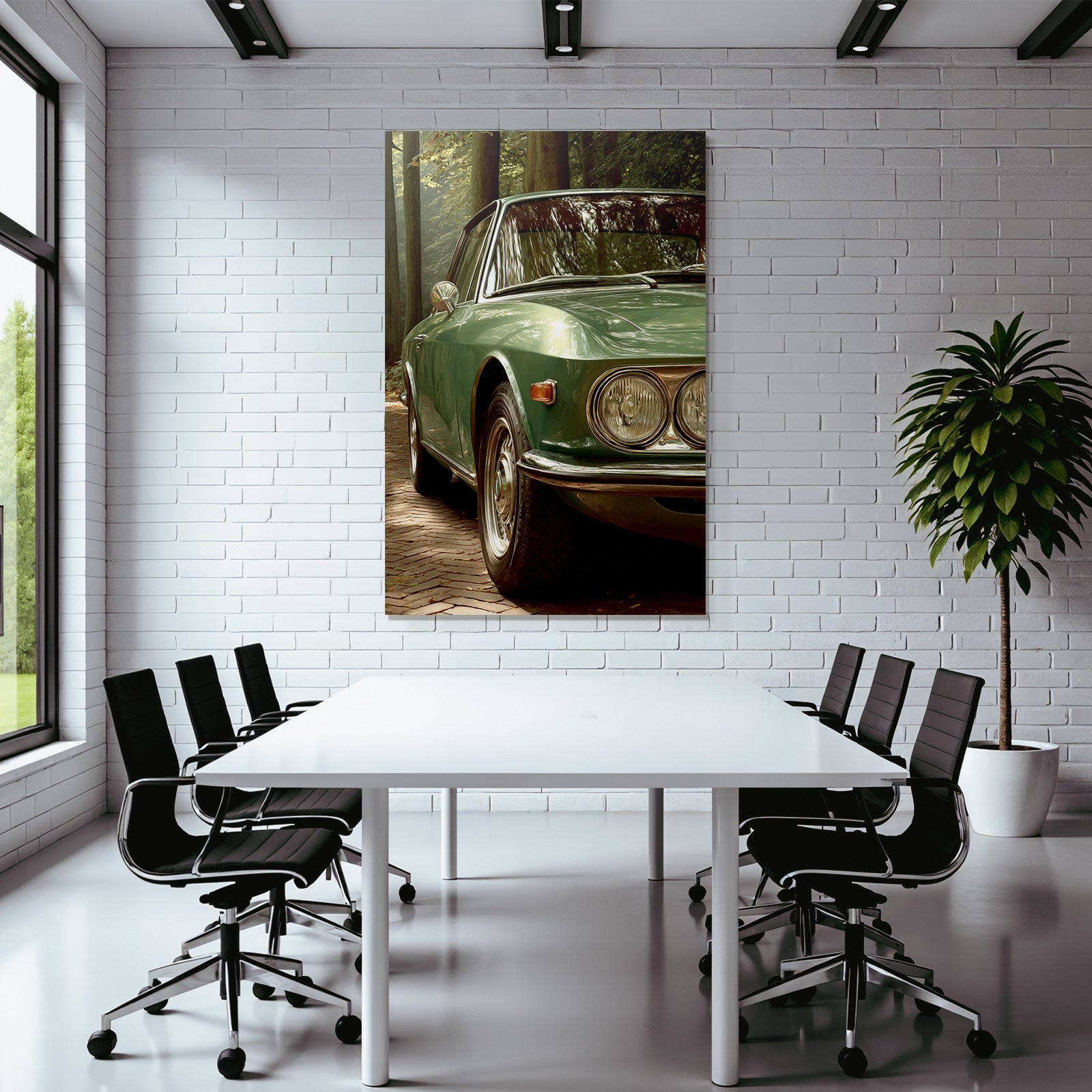 Forests and Meadows Vintage Car Green Cobblestone Path Surroundings