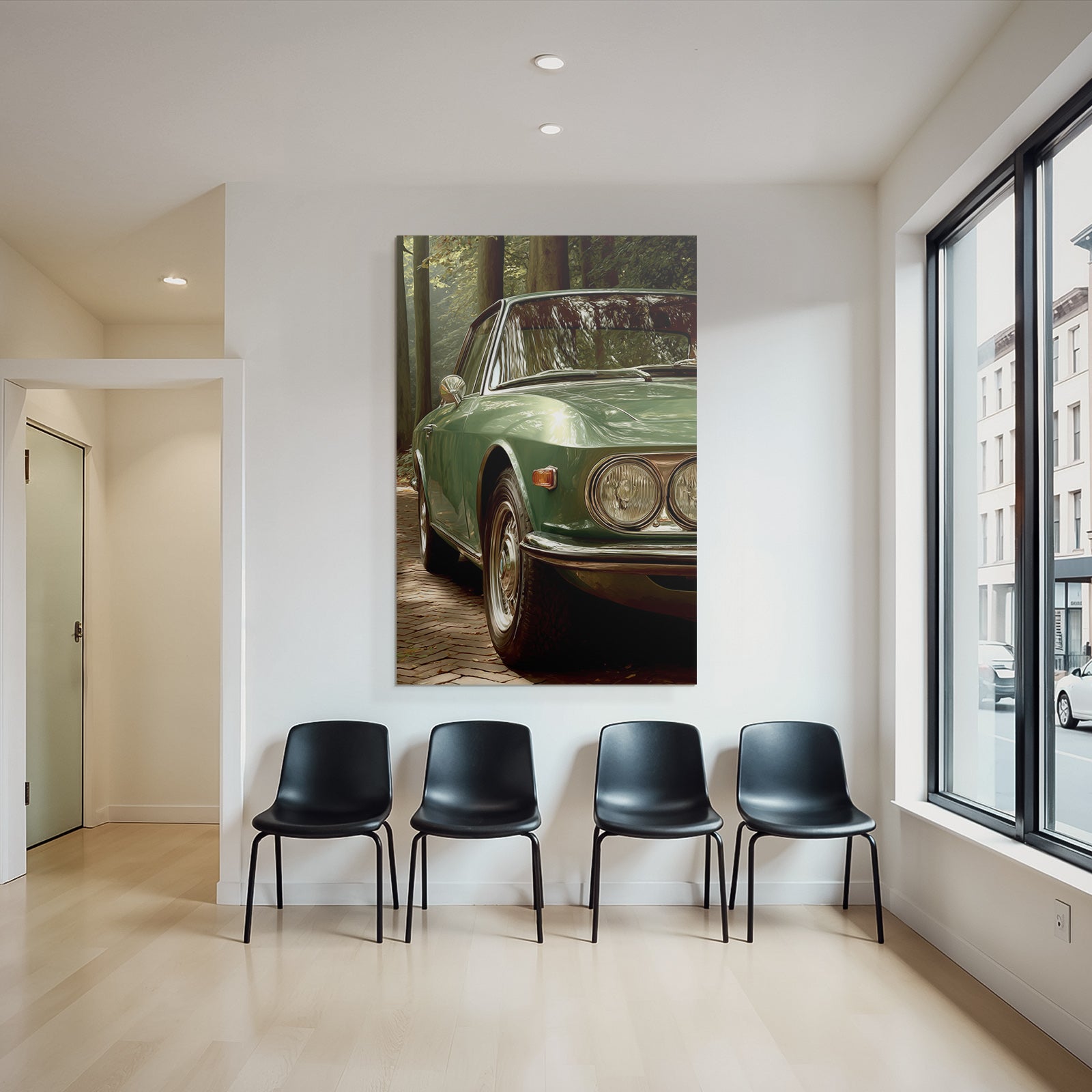 Forests and Meadows Vintage Car Green Cobblestone Path Surroundings