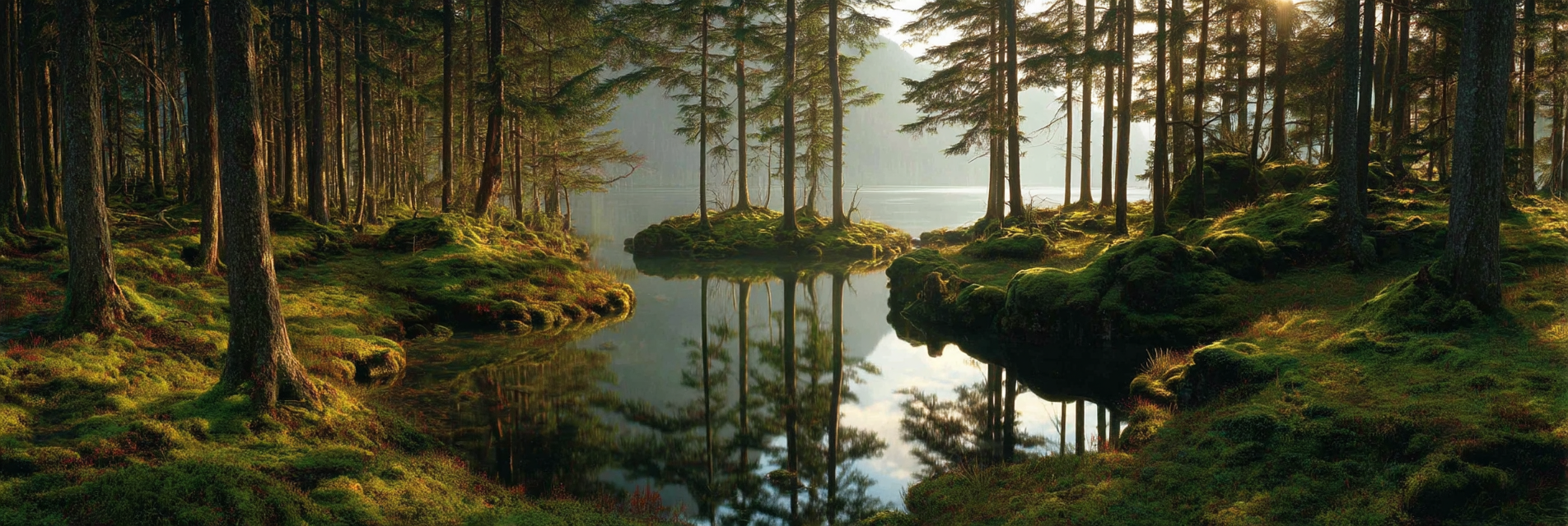 Wälder Und Wiesen Friedlicher Wald Mit Ruhigem Wasser Reflexionen Und Weichem Licht | Waelder und Wiesen | Landschaften