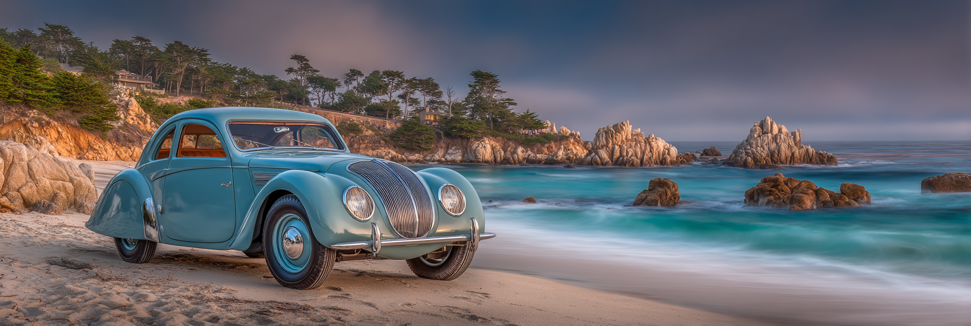Wälder Und Wiesen Klassisches Auto Am Strand Mit Küstenlandschaft | Waelder und Wiesen | Landschaften