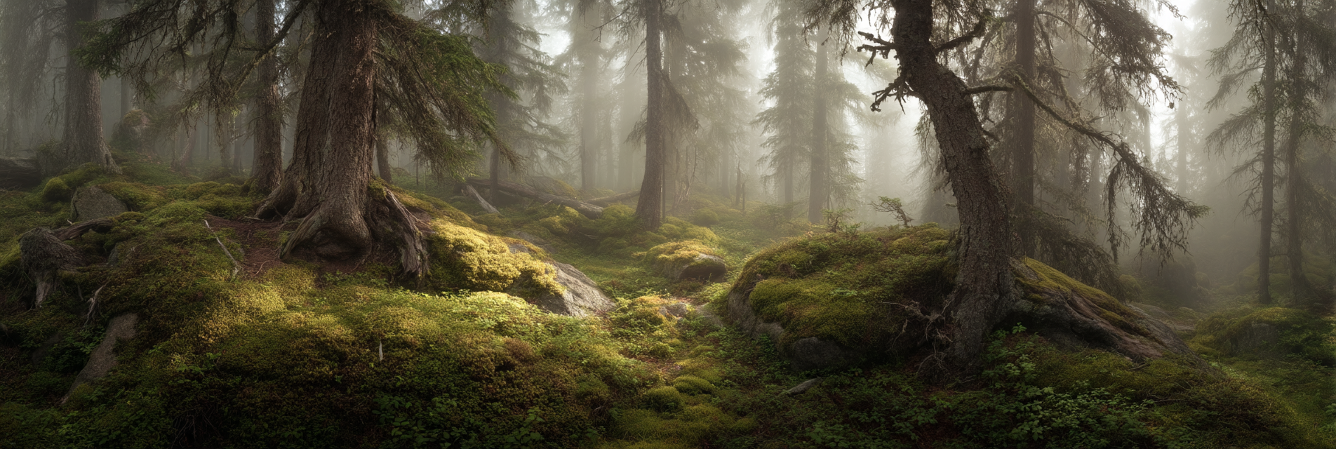 Wälder Und Wiesen Mistiger Wald Mit Baumern Und Moosigem Boden | Waelder und Wiesen | Landschaften