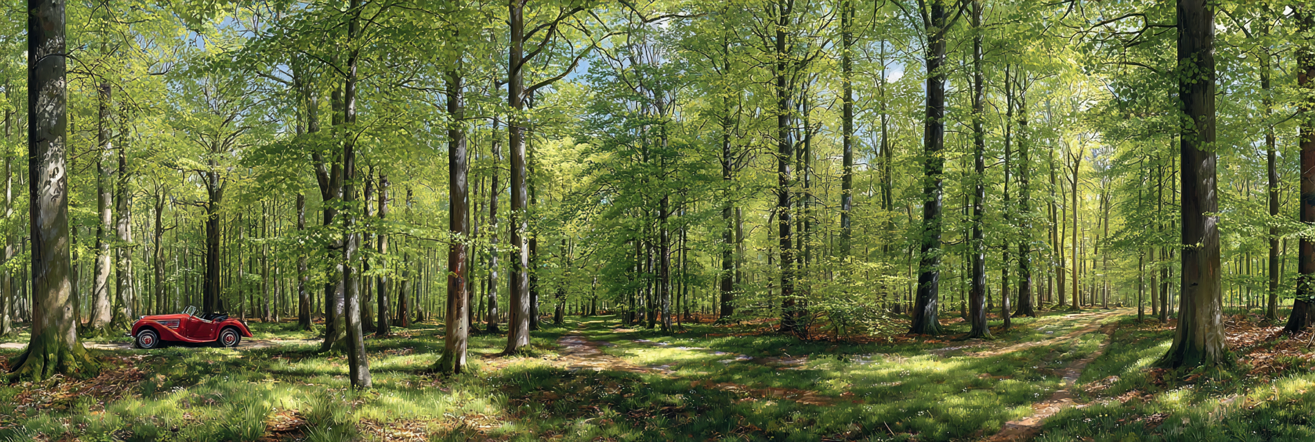 Wälder Und Wiesen Scenic View Forest Vintage Car Sunny Day | Waelder und Wiesen | Landschaften