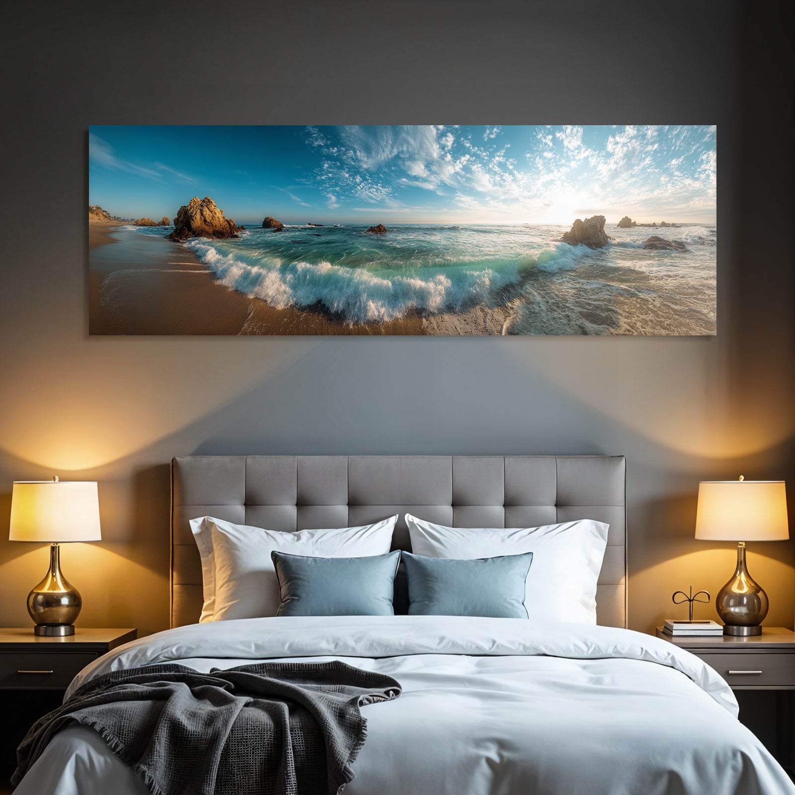 Forests and meadows beach scene at sunrise or sunset tranquil