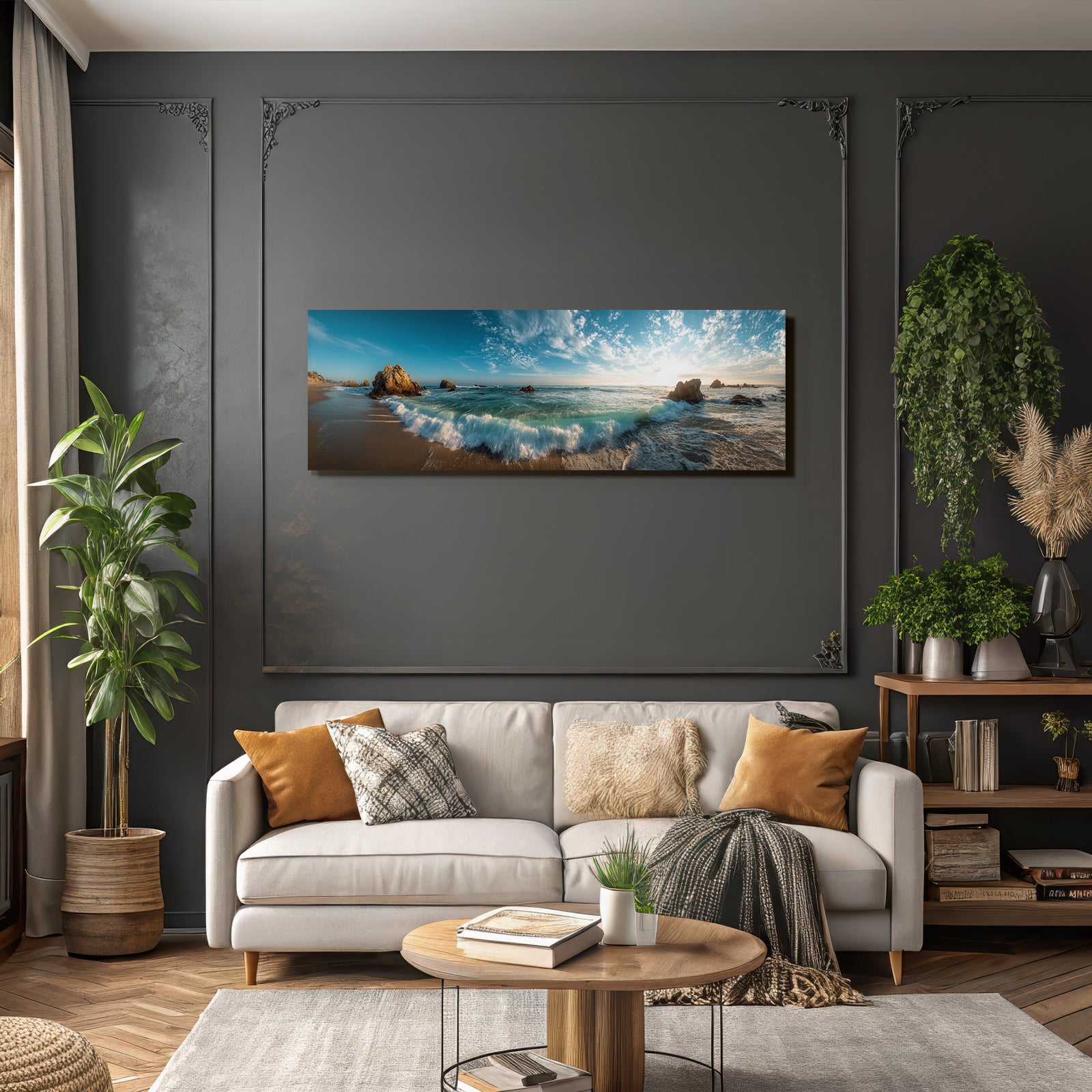 Forests and meadows beach scene at sunrise or sunset tranquil